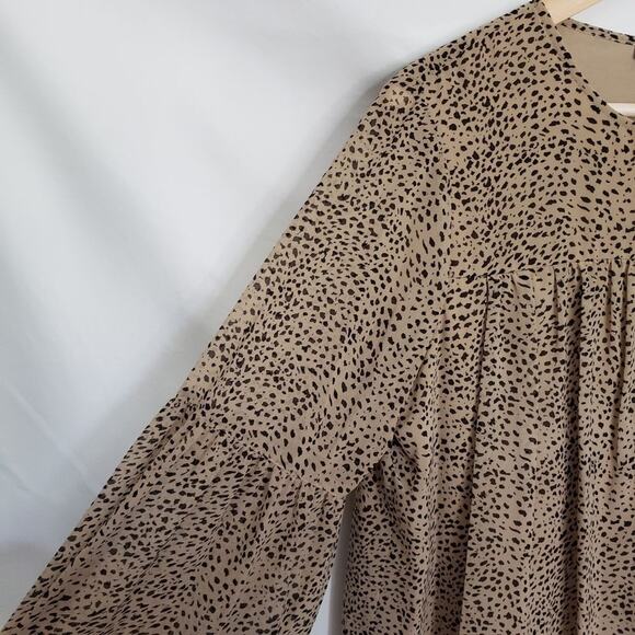 H by Halston Womens Top Sz Med Boho Balloon Sleeve Animal Print Leopard Flowy - Picture 3 of 8